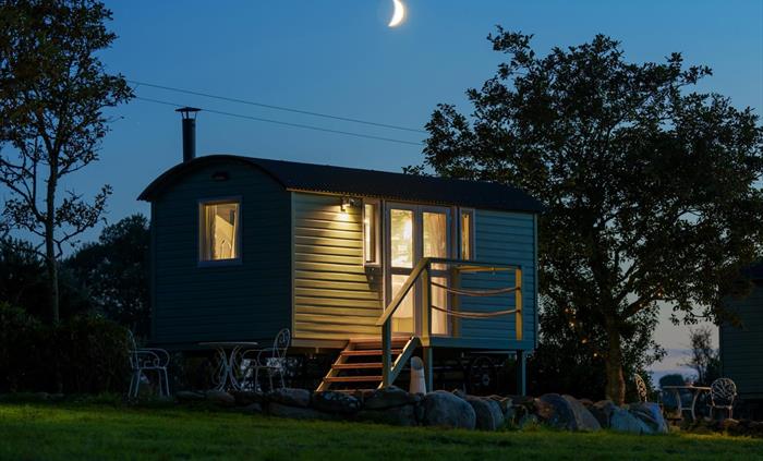 Angharad at night - Brook Cottage Shepherd Huts